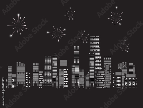 fireworks city vector illustration