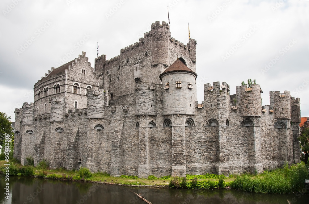 Fortified Gravensteen Castle in the town of Ghent, Belgium