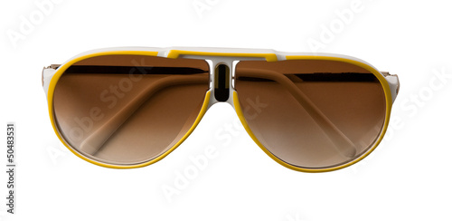 Yellow and white rimmed sportive sunglasses