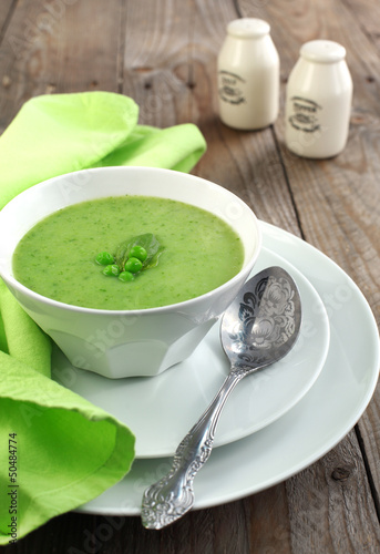 Fresh green pea soup (Selective Focus, Focus on the pea in the m