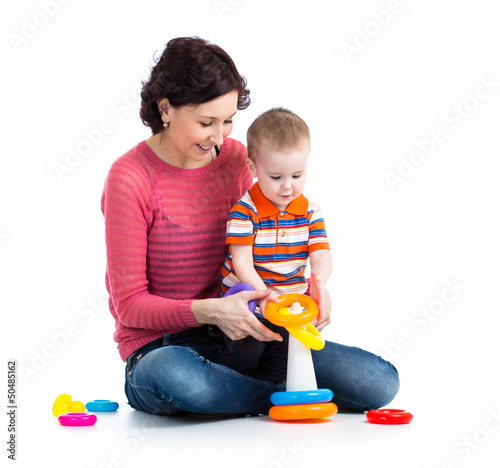 baby boy and mother playing...
