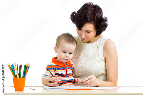 baby boy and mother drawing...