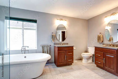 Beautiful grey new luxury modern bathroom interior.