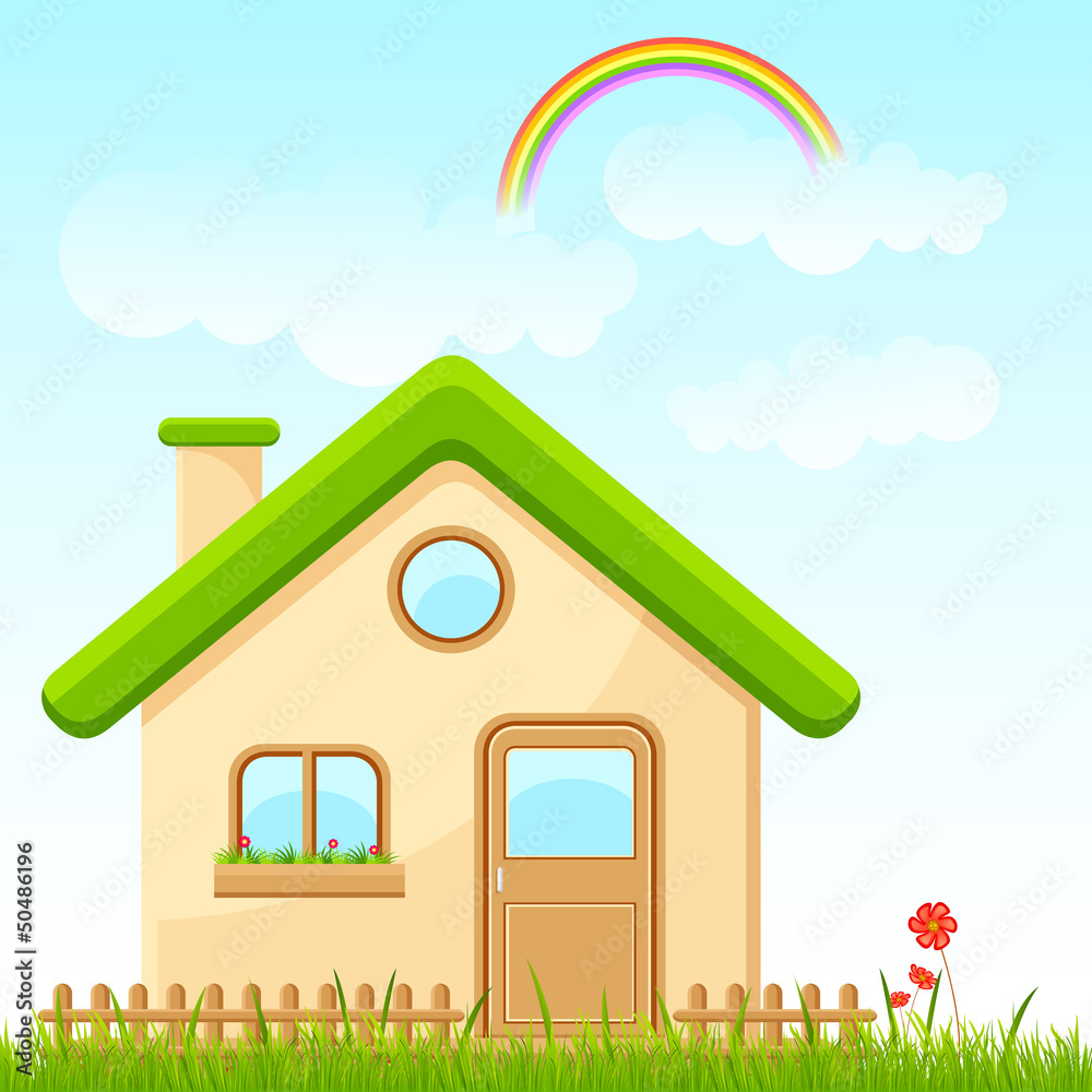 vector illustration of house in nature with rainbow vector illustration of house in nature with rainbow