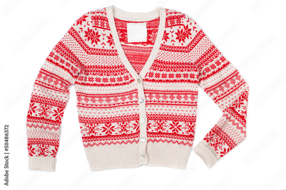 Obraz premium Bright knitted sweater with red pattern