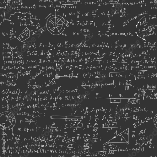 Hand writing physics formula on seamless blackboard