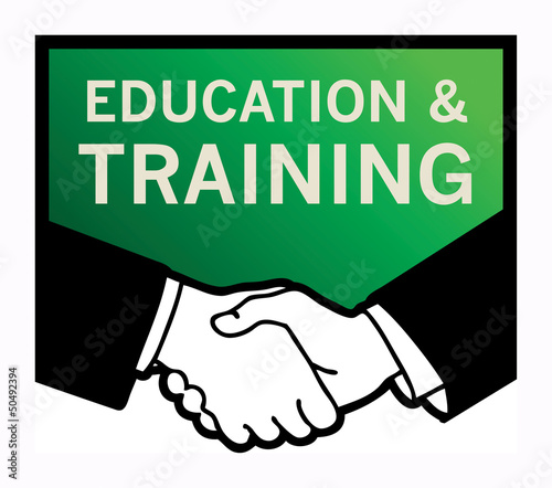 Business handshake with text Education and Training, vector