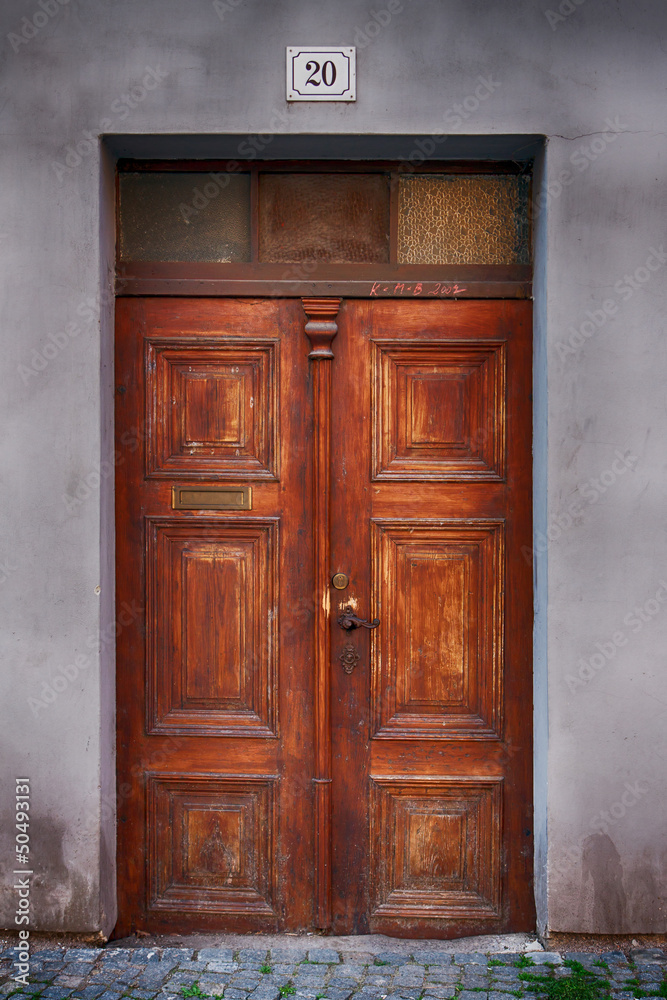 old wooden house Door in city Pardubice