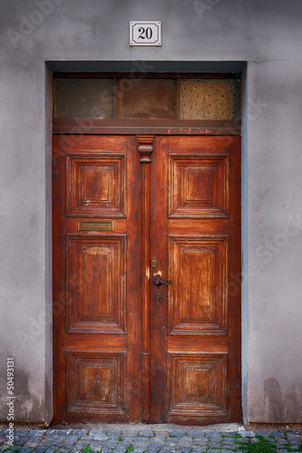 old wooden house Door in city Pardubice