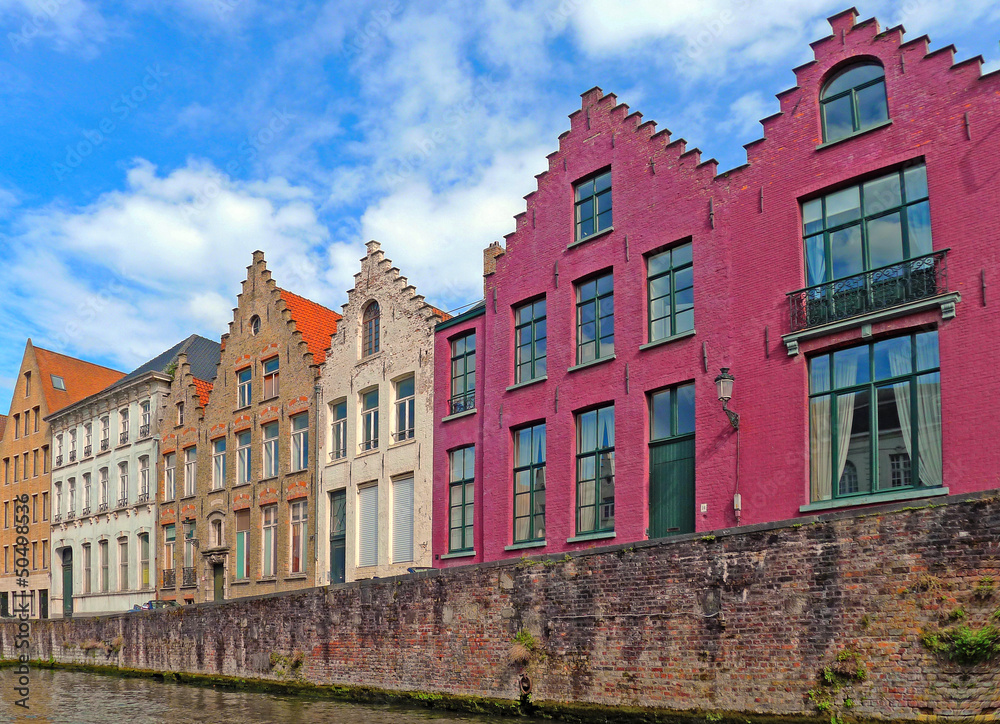 Traditional flemish houses near the canal in Bruge, Belgium