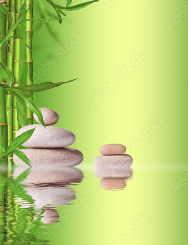 Spa still life with lava stones and bamboo sprouts 