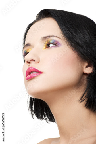 Beautiful brunette with rainbow make up