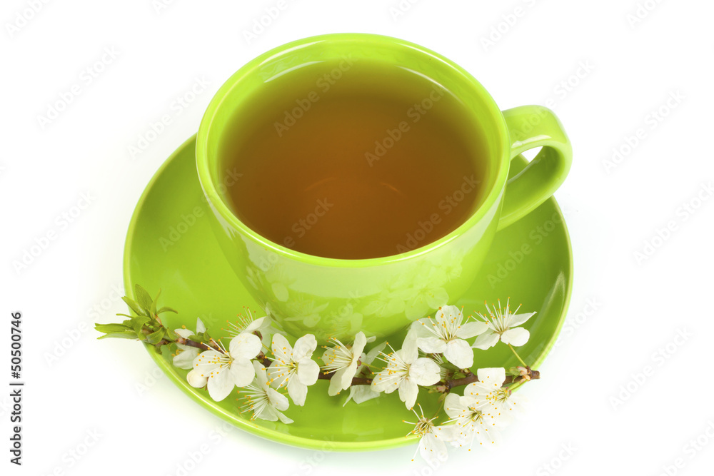 Cherry green tea in a mug Cherry green tea in a mug