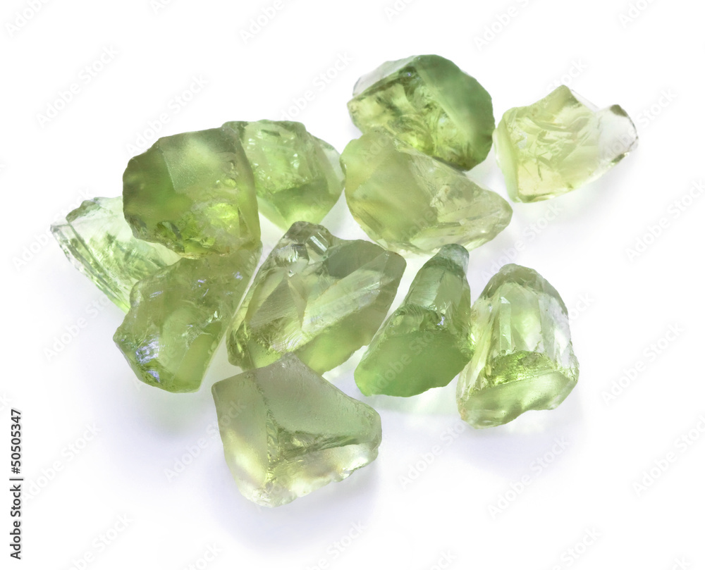 Rough green amethyst gems isolated on white background Rough green amethyst gems isolated on white background