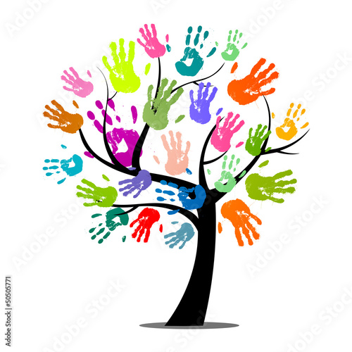 Vector Tree with Colorful Hand Prints