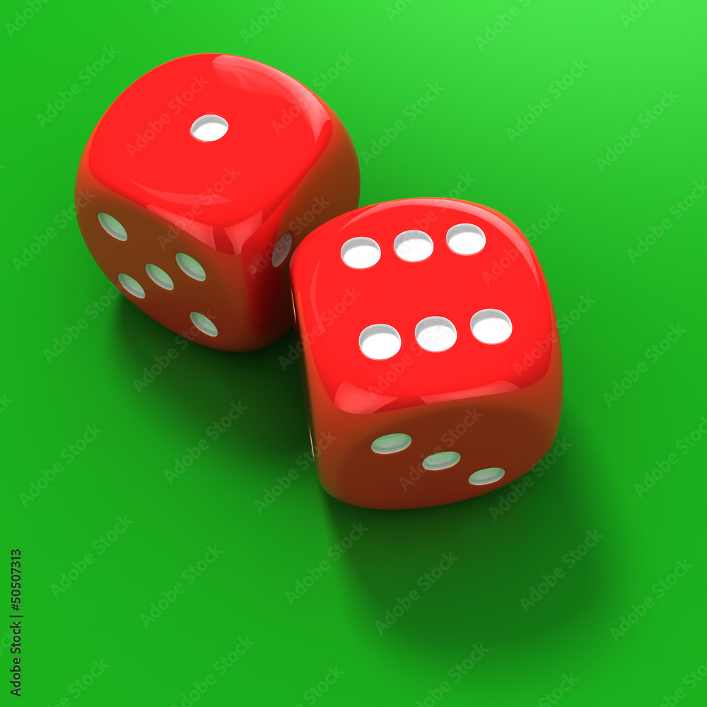 Two red dice on the green Two red dice on the green