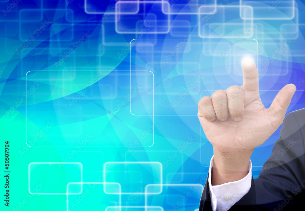 businessman hand pushing button on a touch screen interface businessman hand pushing button on a touch screen interface