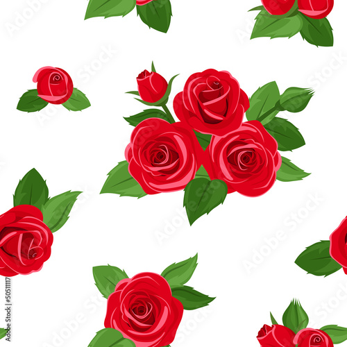 Seamless pattern with red roses. Vector illustration. © naddya