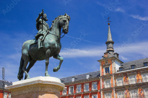 View of Statue of King Philips III, Plaza Mayor, Madrid
