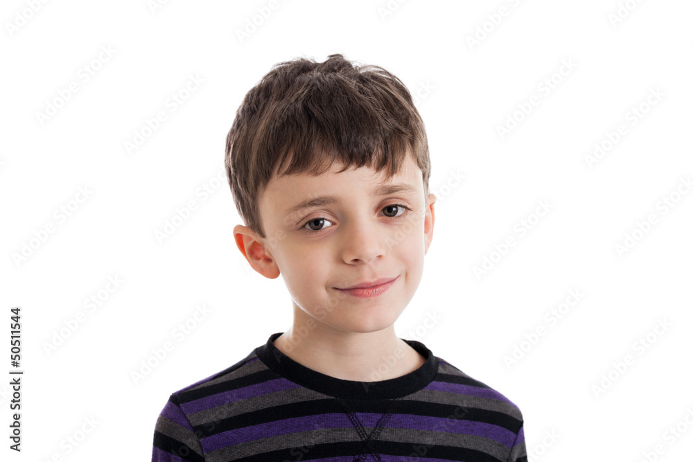 Happy nine year old boy portrait isolated on white Happy nine year old boy portrait isolated on white