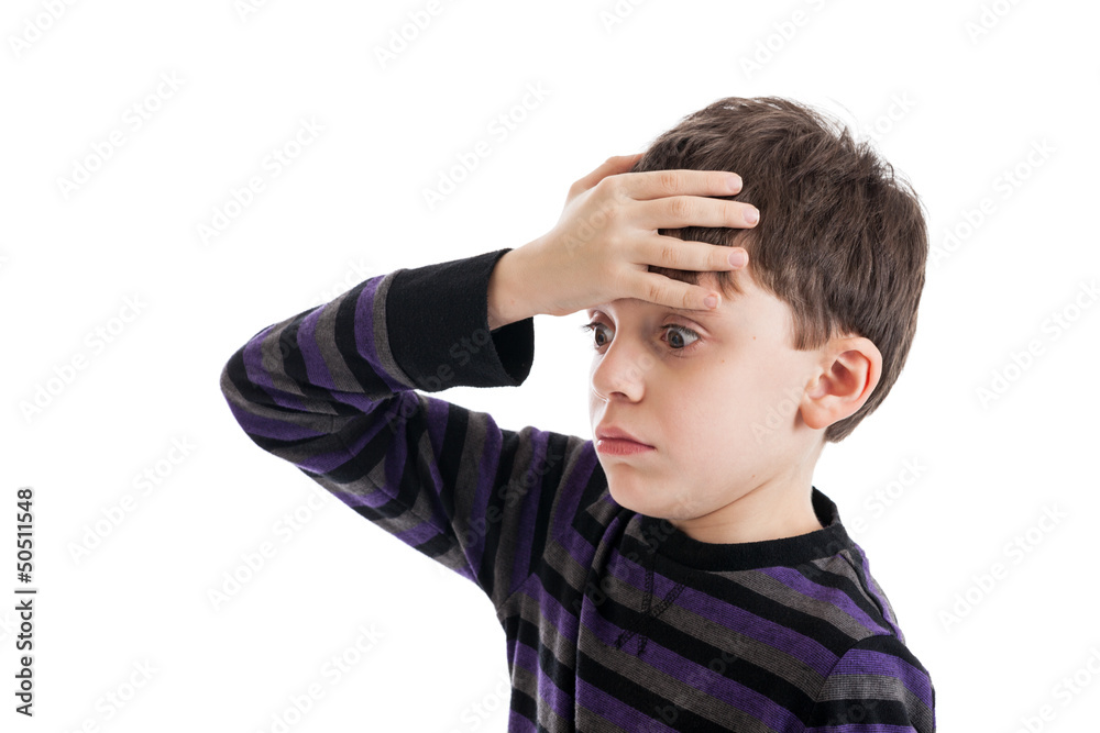 Frustrated child with hand on head portrait Frustrated child with hand on head portrait