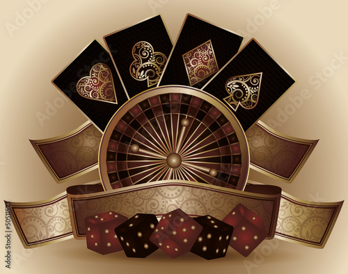 Vintage Casino card with poker elements , vector