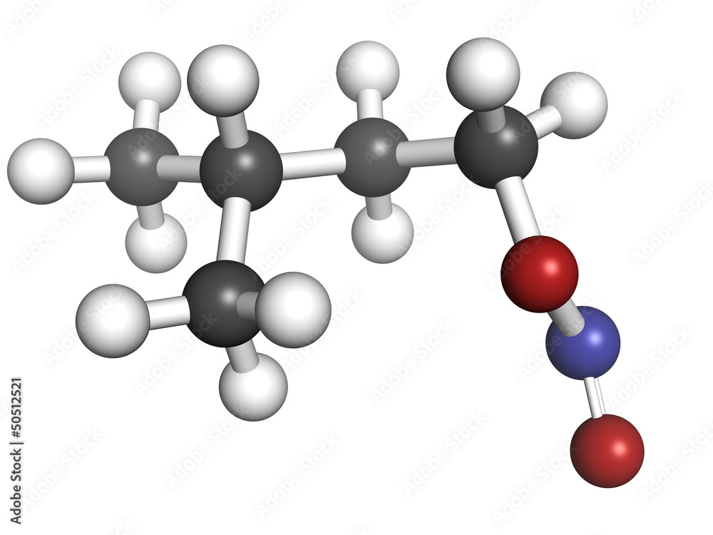 Obraz premium Isoamyl nitrite (alkyl nitrite, popper), molecular model.