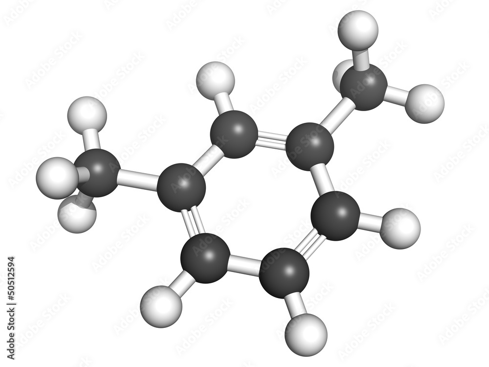 Xylene (meta-xylene, xylol) aromatic hydrocarbon, molecular mode Xylene (meta-xylene, xylol) aromatic hydrocarbon, molecular mode