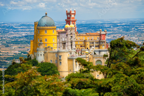 Panorama of Pena National Palace above Sintra town, Portugal #50512742
