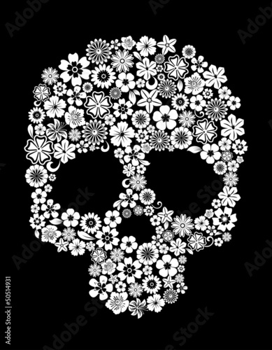 Human skull in floral style