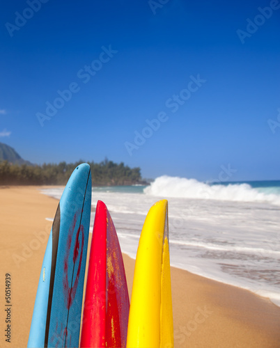 Surfboards at Lumahai beach Kauai