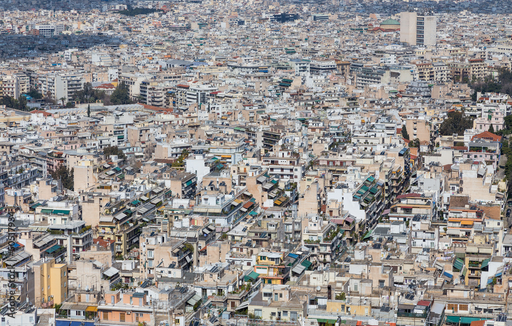 Dense residential area in Athens, Greece