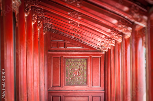 Red wooden hall in Citadel of Hue  Vietnam  Asia.
