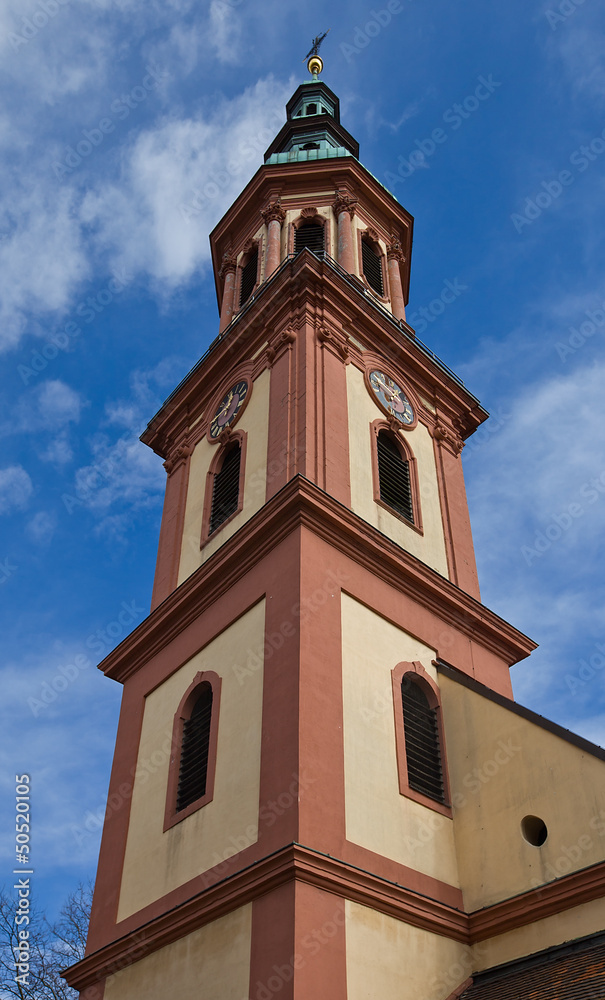 Tower of Holy Cross church (circa XVII c.).Offenburg, Germany