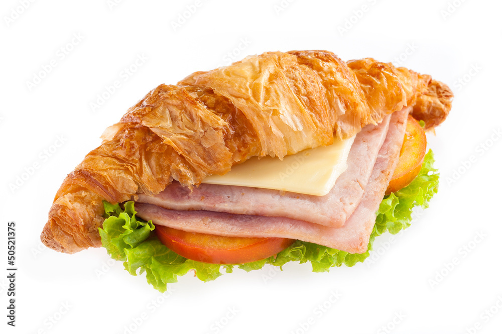 croissant ham cheese on white background croissant ham cheese on white background