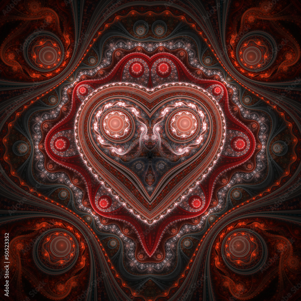 Clockwork valentine's day motive, fractal heart, digital art