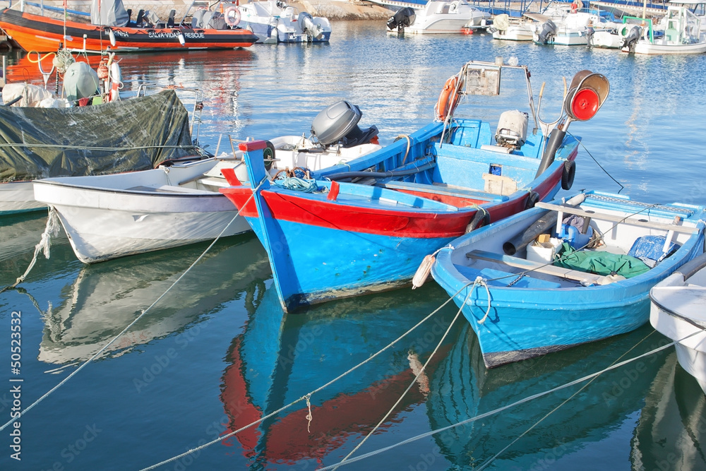Old fishing boats in the Portuguese port.