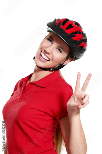 young woman with a bike helmet