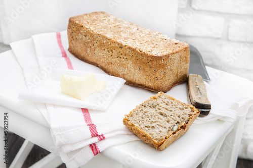 Home baked wholemeal bread with seed