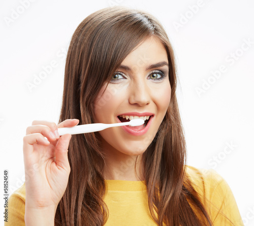 Woman with toothy brush. Isolated