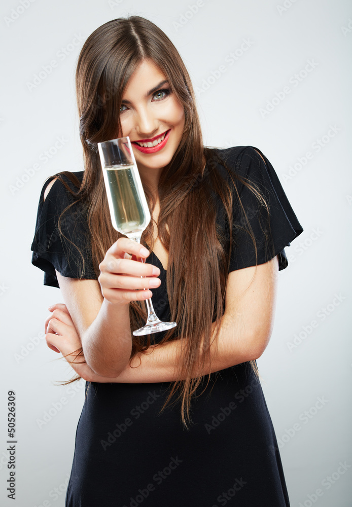 Beautiful model portrait isolated over studio background hold wi Beautiful model portrait isolated over studio background hold wi