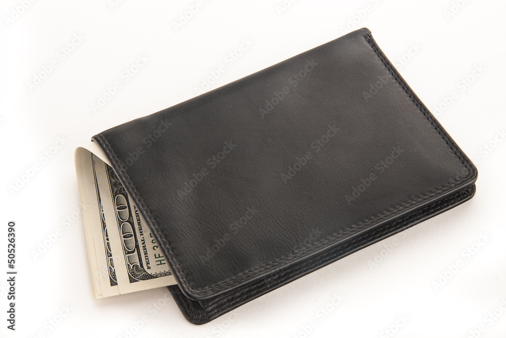 US dollars in a black wallet isolated on white US dollars in a black wallet isolated on white