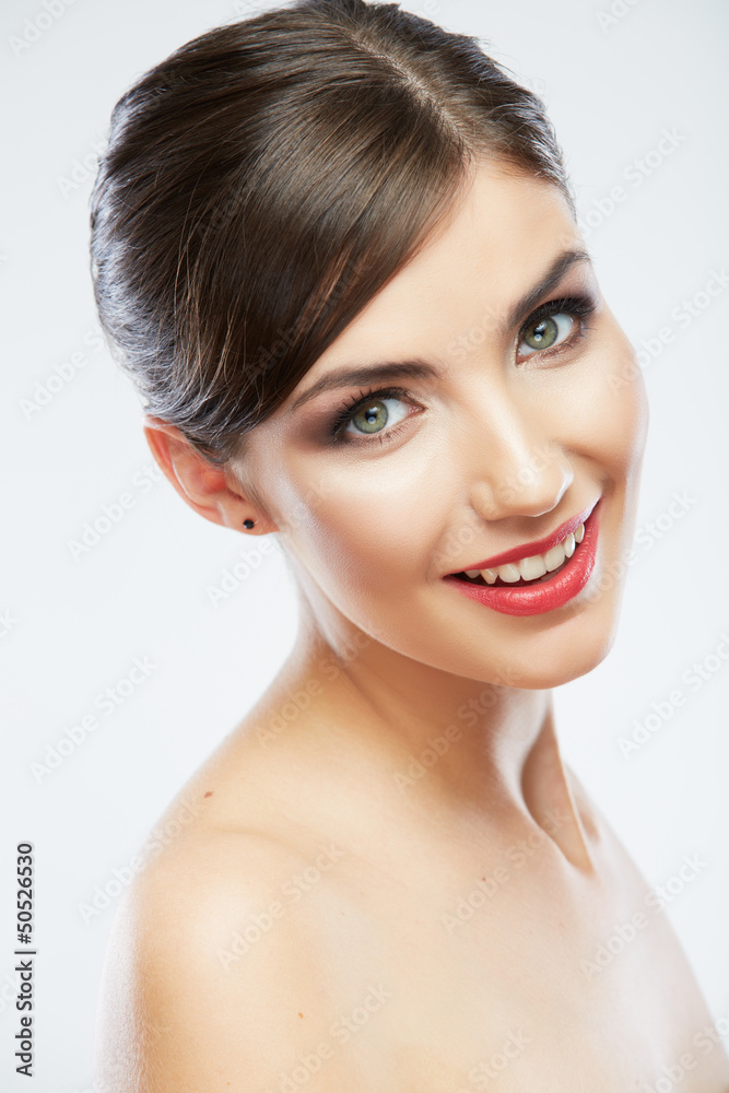 Close up portrait of beautiful young woman face. Isolated Close up portrait of beautiful young woman face. Isolated