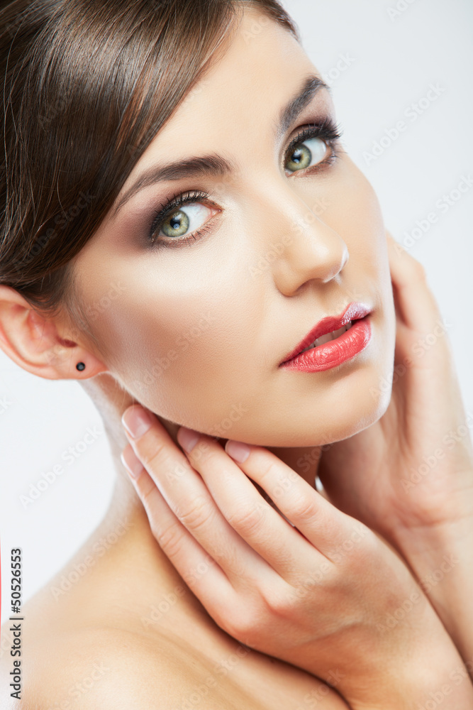 Close up portrait of beautiful young woman face. Close up portrait of beautiful young woman face.