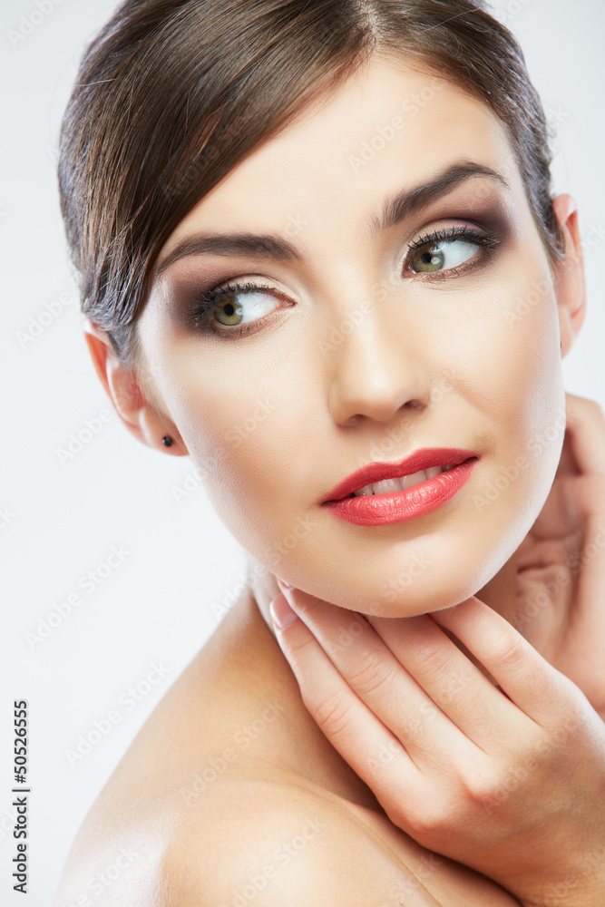 Beautiful young woman portrait  isolated on studio background.
