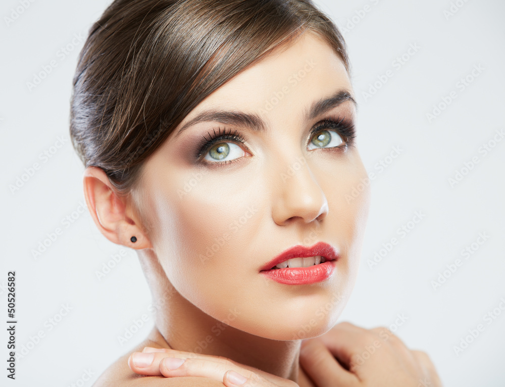 Beauty style close up woman face portrait isolated