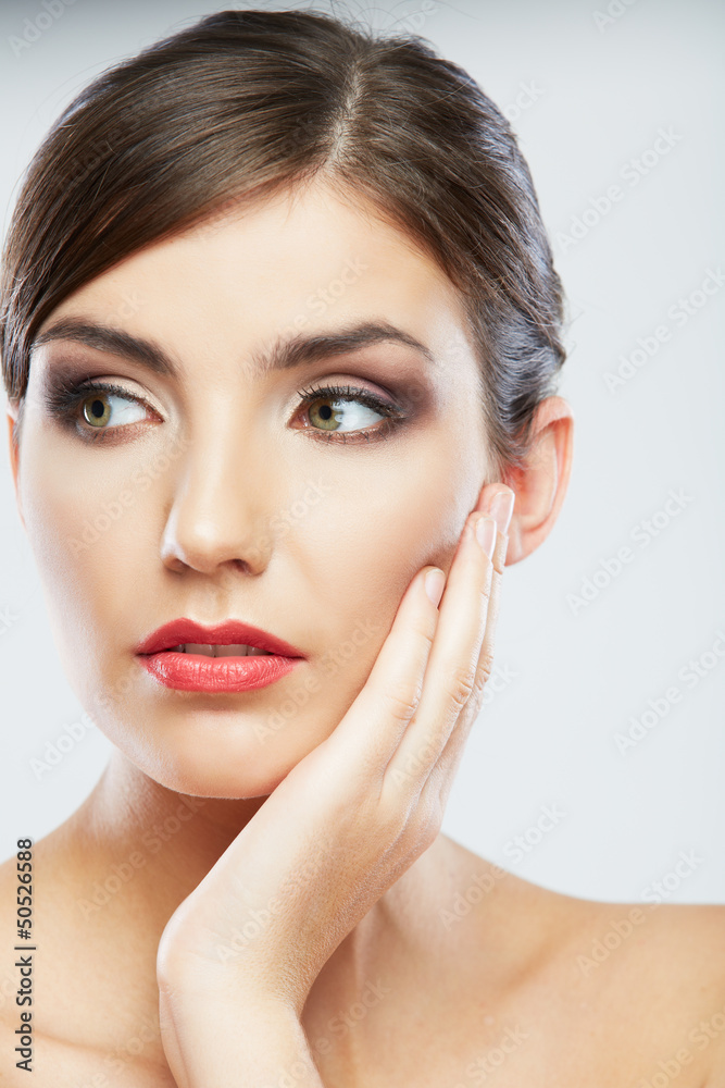 Beauty woman face close up portrait.