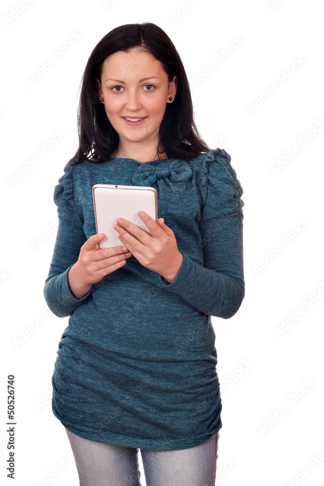 beautiful teenage girl hold tablet pc beautiful teenage girl hold tablet pc