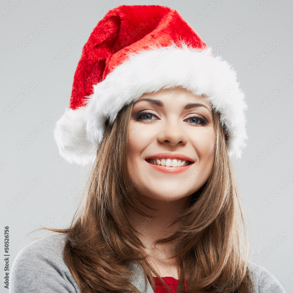 Christmas Santa hat isolated woman portrait. Christmas Santa hat isolated woman portrait.