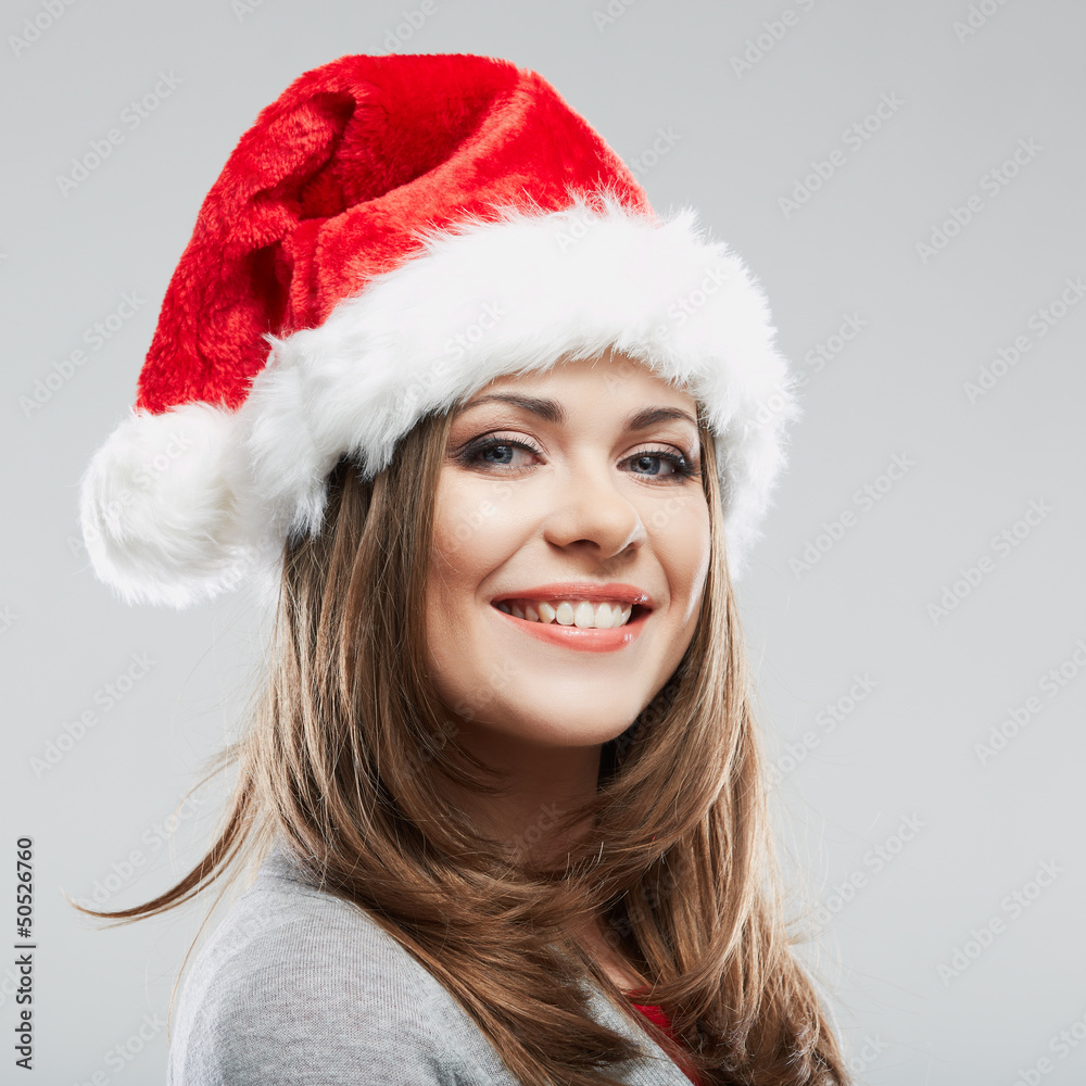 Christmas Santa hat isolated woman portrait. Christmas Santa hat isolated woman portrait.